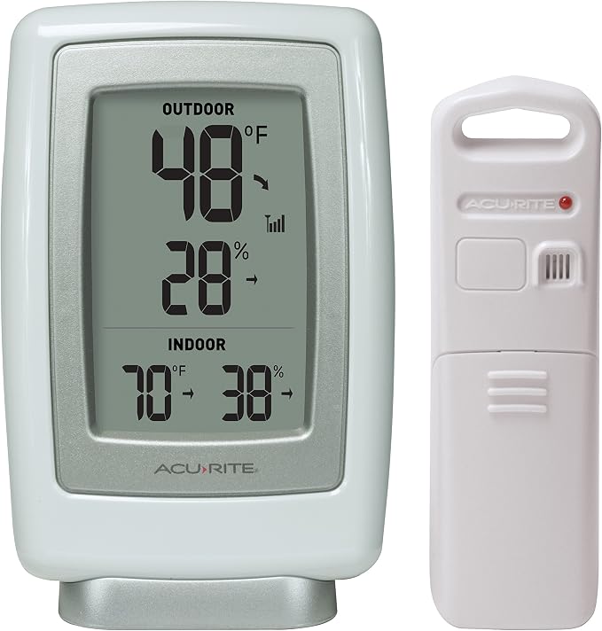00611 Indoor Outdoor Thermometer with Wireless Temperature Sensor & Hygrometer White Small, product image
