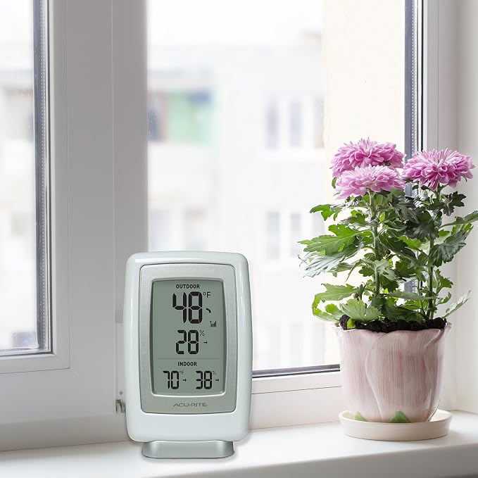 00611 Indoor Outdoor Thermometer with Wireless Temperature Sensor & Hygrometer White Small, alternate product view 2
