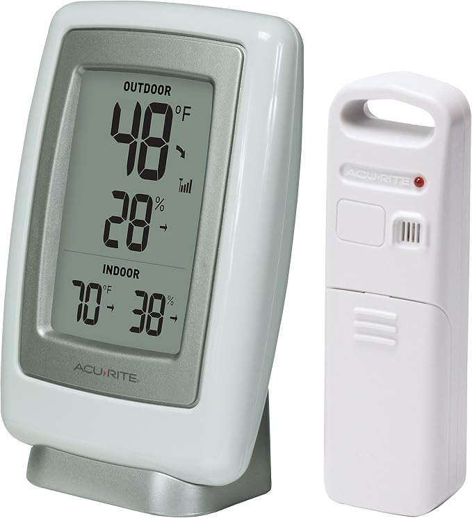 00611 Indoor Outdoor Thermometer with Wireless Temperature Sensor & Hygrometer White Small, alternate product view 3