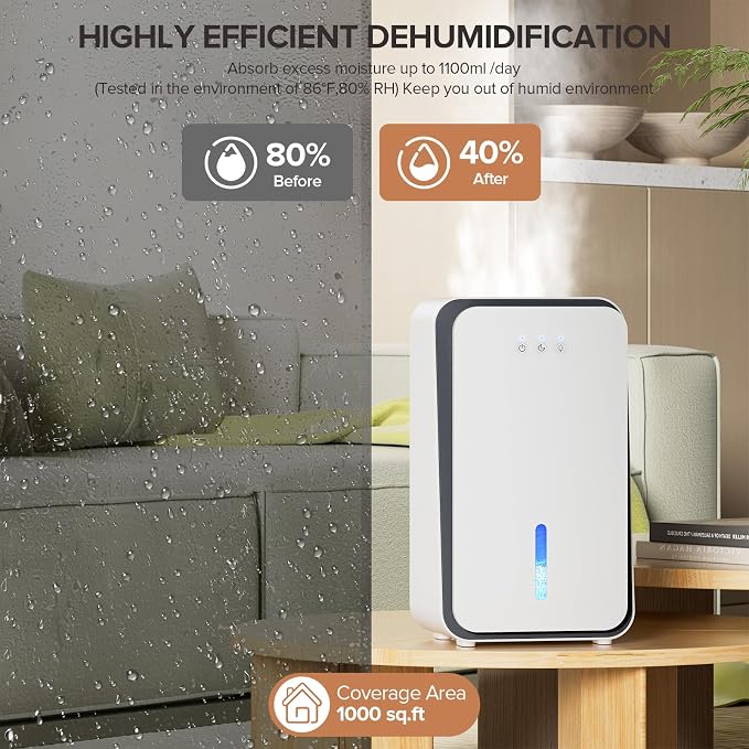 1,000 Sq. Ft Dehumidifier for Home, Quiet Portable Dehumidifier with Auto Shut Off and Aromatherapy Diffuser, alternate