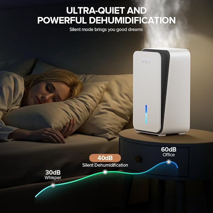 1,000 Sq. Ft Dehumidifier for Home, Quiet Portable Dehumidifier with Auto Shut Off and Aromatherapy Diffuser, alternate