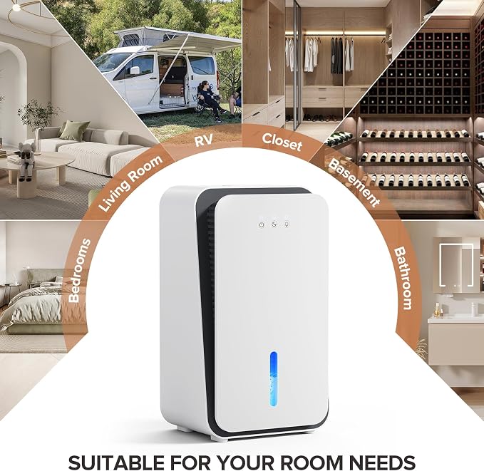1,000 Sq. Ft Dehumidifier for Home, Quiet Portable Dehumidifier with Auto Shut Off and Aromatherapy Diffuser, alternate