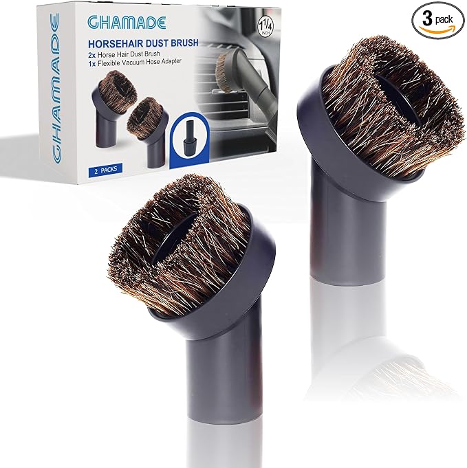 1.25'' Shop Vacuum Dust Brush Attachment with 25mm Horse Hair (2PCS) - Round Dust Brush Soft Bristle for Furniture, Blinds