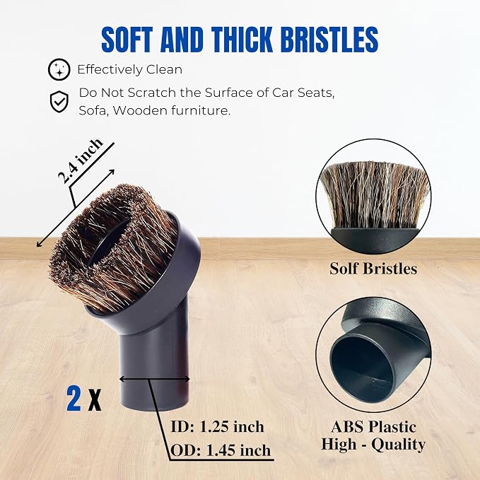 1.25'' Shop Vacuum Dust Brush Attachment with 25mm Horse Hair (2PCS) - Round Dust Brush Soft Bristle for Furniture, Blinds