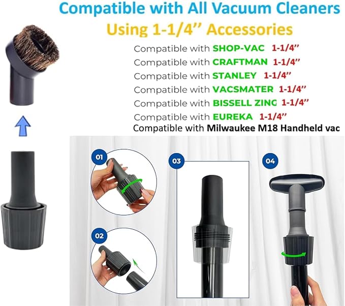 1.25'' Shop Vacuum Dust Brush Attachment with 25mm Horse Hair (2PCS) - Round Dust Brush Soft Bristle for Furniture, Blinds