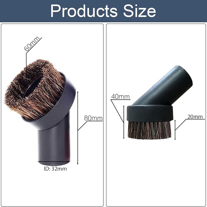 1.25'' Shop Vacuum Dust Brush Attachment with 25mm Horse Hair (2PCS) - Round Dust Brush Soft Bristle for Furniture, Blinds
