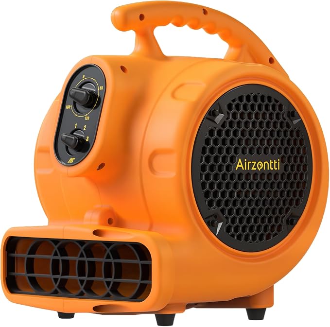 1/4 HP 1100 CFM Air Mover Blower Fan, Carpet Drying Fan, 3-Speed Stackable Utility Blower Heavy Duty High Velocity Industrial