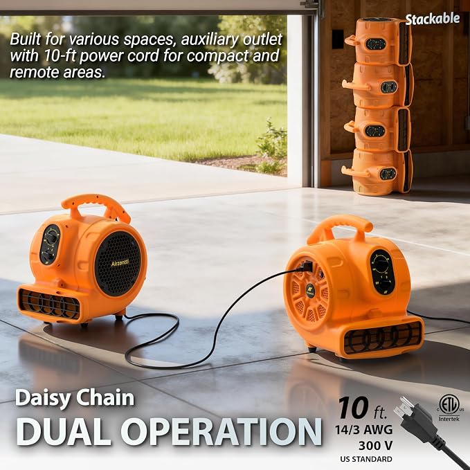 1/4 HP 1100 CFM Air Mover Blower Fan, Carpet Drying Fan, 3-Speed Stackable Utility Blower Heavy Duty High Velocity Industrial