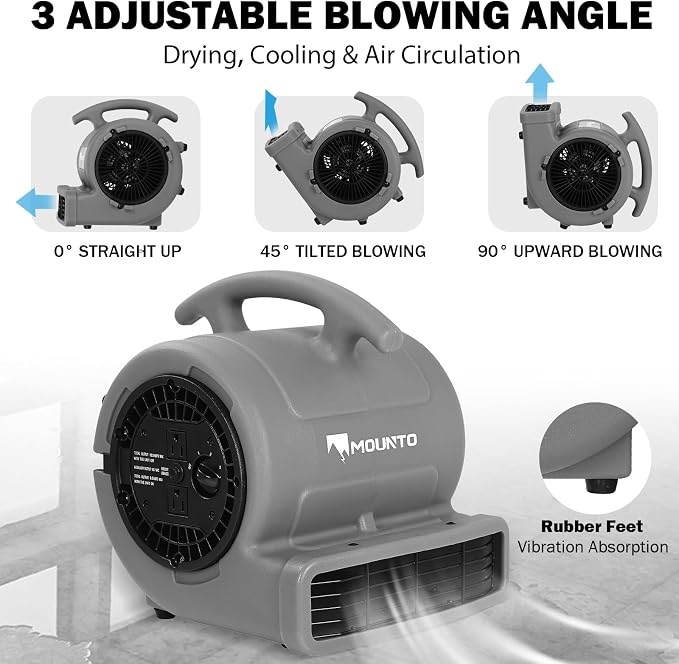 1/4hp 1000CFM 2 Speed Air Mover Carpet Dryer Floor Fan Cooling Fan (Grey), alternate product view 3