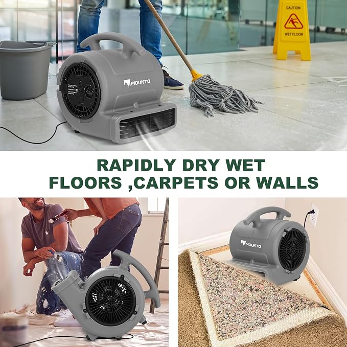 1/4hp 1000CFM 2 Speed Air Mover Carpet Dryer Floor Fan Cooling Fan (Grey), alternate product view 4