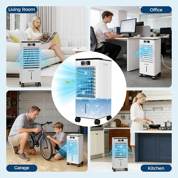 1.85 GAL Swamp Cooler with Touch & Remote Control, 3 Modes & 3 Speeds, 3-in-1 Evaporative Air Cooler with 90°+90°