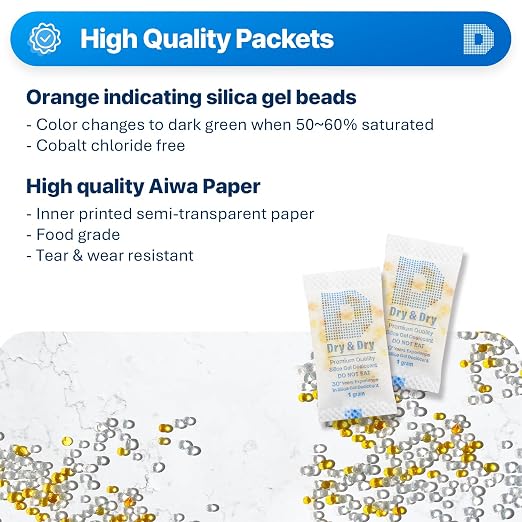 1 Gram [100 Packets] Orange Indicating Silica Gel Packets Desiccants - Food Safe Silica Packs, Silica Gel, alternate view 2