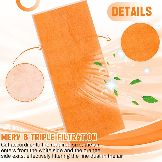 1 In x 25 In x 10 Ft Air Vent Filters Roll DIY Cut to Size Air Filter material Roll Orange and White Polyester Air Filter