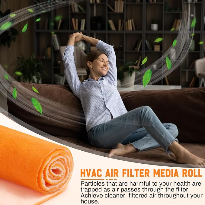 1 In x 25 In x 10 Ft Air Vent Filters Roll DIY Cut to Size Air Filter material Roll Orange and White Polyester Air Filter