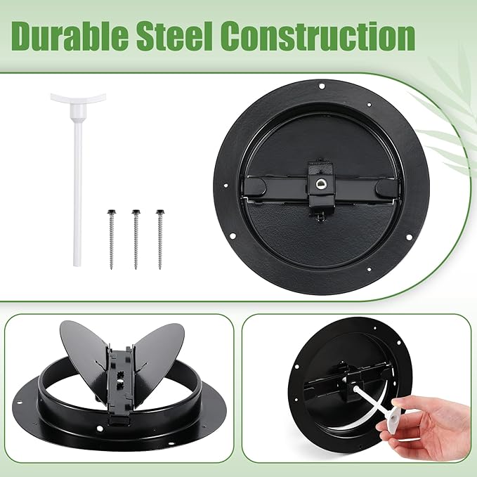 1 Pack 8 Inch Round Vent Cover Ceiling Diffuser HVAC Vent Duct Cover Replacement with Steel Butterfly Damper, alternate view