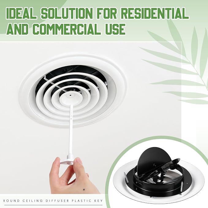 1 Pack 8 Inch Round Vent Cover Ceiling Diffuser HVAC Vent Duct Cover Replacement with Steel Butterfly Damper, alternate view