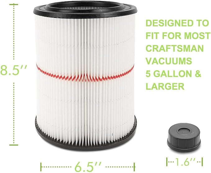 1 Pack 9-17816 Filter for Craftsman Filter Wet/Dry Cartridge Filter Replacement fit 5/6/8/12/16/32 Gallon & Larger