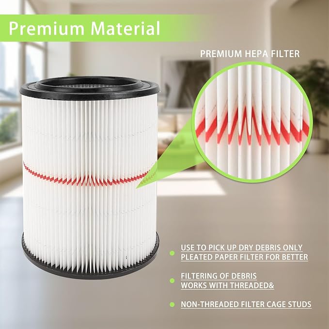 1 Pack 9-17816 Filter for Craftsman Filter Wet/Dry Cartridge Filter Replacement fit 5/6/8/12/16/32 Gallon & Larger