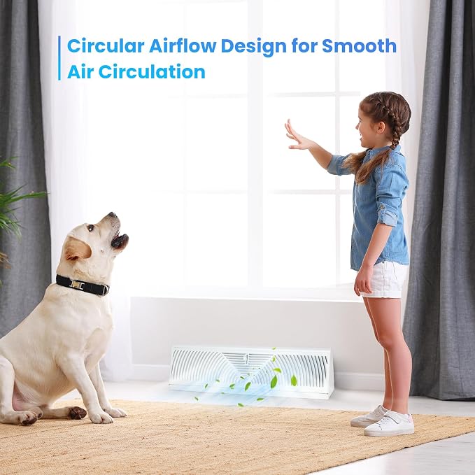 1 Pack Baseboard Register Vent 15 Inch - RoundFlow Design for Maximum Air Flow - Smooth-Glide Air Adjust Lever - Heavy Duty