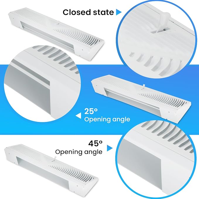 1 Pack Baseboard Register Vent 15 Inch - RoundFlow Design for Maximum Air Flow - Smooth-Glide Air Adjust Lever - Heavy Duty