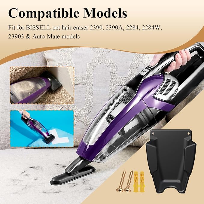 1 Pc Wall Mount Vacuum Holder W/Screws, Fits Pet Hair Eraser Handheld Vacuum Models 2390, 2390A, 2284, alternate view
