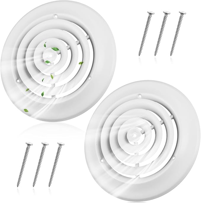 1 Piece 8 Inch Round Diffuser HVAC Round Ceiling Vent Cover Replacement Vent Diffuser with Screws to Install Fitting in Duct