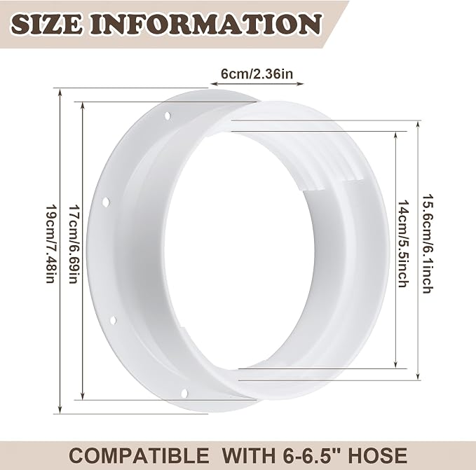 1 Set White Dual Size Wall Mount Connector for Portable Ac Vent Ac Exhaust Hose Coupler for 6 and 6.5 Inches Hose