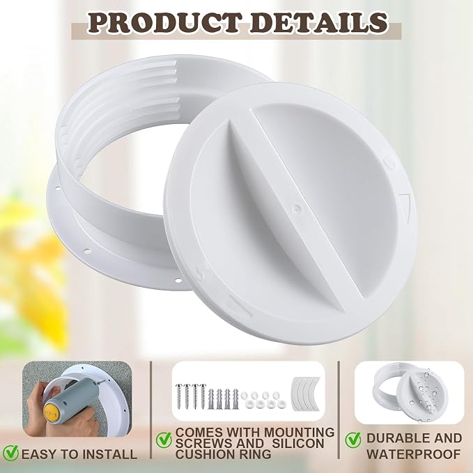 1 Set White Dual Size Wall Mount Connector for Portable Ac Vent Ac Exhaust Hose Coupler for 6 and 6.5 Inches Hose
