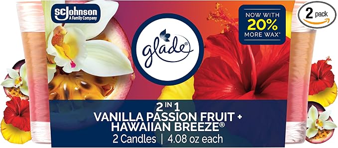 1-Wick 2in1 Scented Candle Jar, Hawaiian Breeze & Vanilla Passion Fruit, Air Freshener Infused with Essential Oils, 4.08 Oz