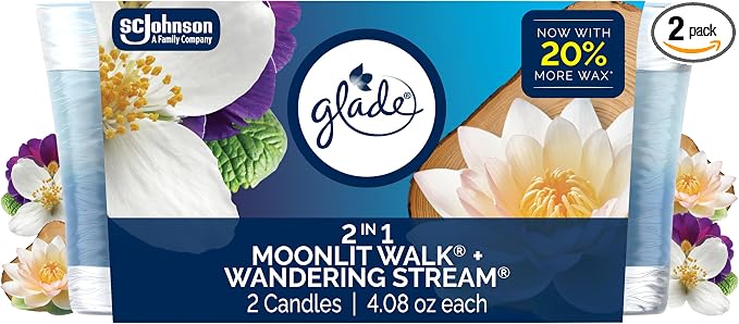 1-Wick 2in1 Scented Candle Jar, Moonlit Walk & Wandering Stream, Air Freshener Infused with Essential Oils, 4.08 Oz, product