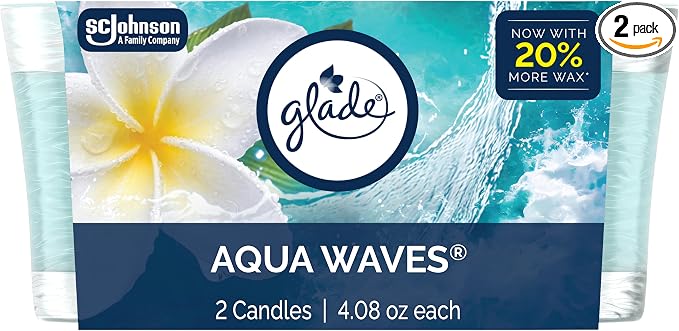 1-Wick Scented Candle Jar, Aqua Waves, Air Freshener Infused with Essential Oils, 4.08 Oz, 2 Count 2 Count 4.08 Oz Glass