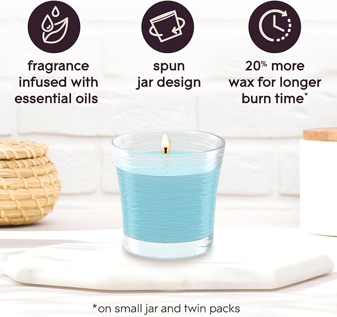 1-Wick Scented Candle Jar, Aqua Waves, Air Freshener Infused with Essential Oils, 4.08 Oz, 2 Count 2 Count 4.08 Oz Glass