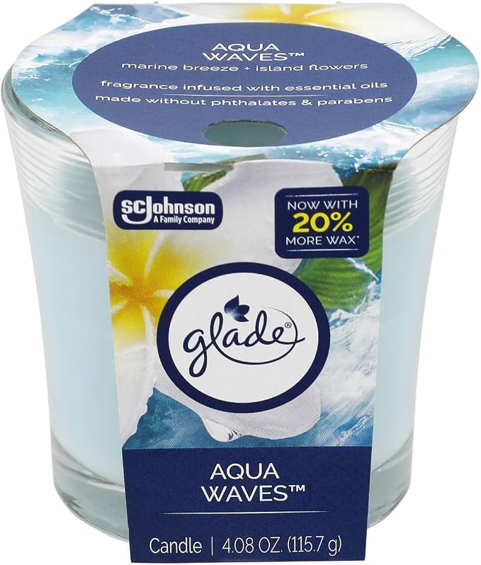 1-Wick Scented Candle Jar, Aqua Waves, Air Freshener Infused with Essential Oils, 4.08 Oz, product image
