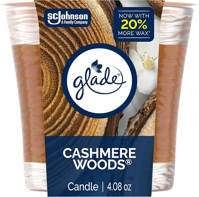 1-Wick Scented Candle Jar, Cashmere Woods, Air Freshener Infused with Essential Oils, 4.08 Oz, product image