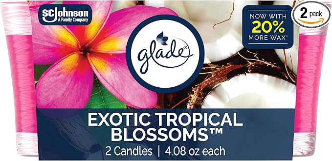 1-Wick Scented Candle Jar, Exotic Tropical Blossoms, Air Freshener Infused with Essential Oils, 4.08 Oz, 2 Count 2 Count 4.08