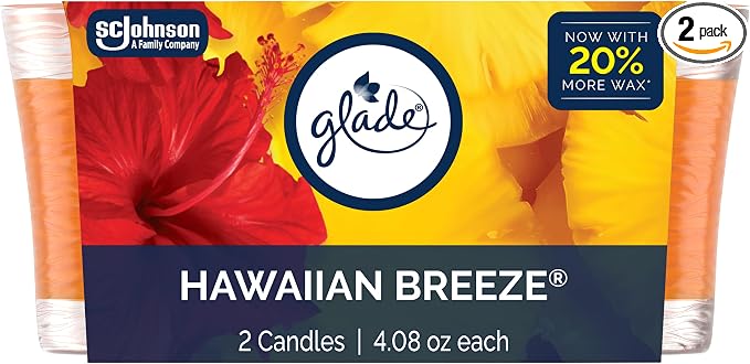1-Wick Scented Candle Jar, Hawaiian Breeze, Air Freshener Infused with Essential Oils, 4.08 Oz, 2 Count 2 Count 4.08 Oz