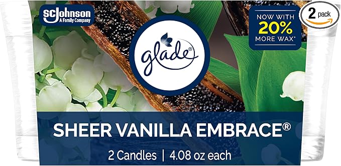 1-Wick Scented Candle Jar, Sheer Vanilla Embrace, Air Freshener Infused with Essential Oils, 4.08 Oz, 2 Count 2 Count 4.08 Oz