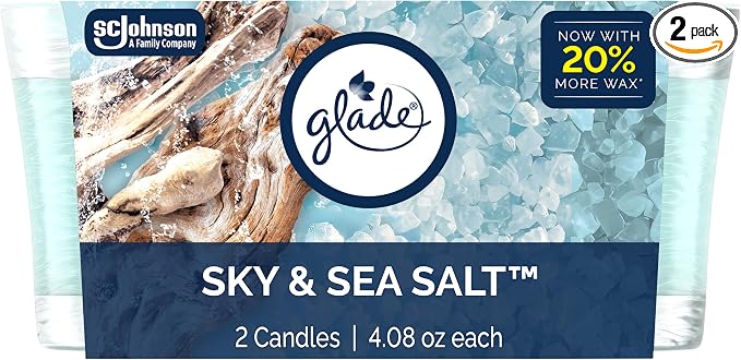 1-Wick Scented Candle Jar, Sky & Sea Salt, Air Freshener Infused with Essential Oils, 4.08 Oz, 2 Count 2 Count 4.08 Oz Glass