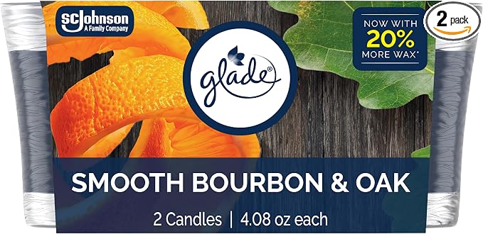 1-Wick Scented Candle Jar, Smooth Bourbon & Oak, Air Freshener Infused with Essential Oils, 4.08 Oz, 2 Count 2 Count 4.08 Oz