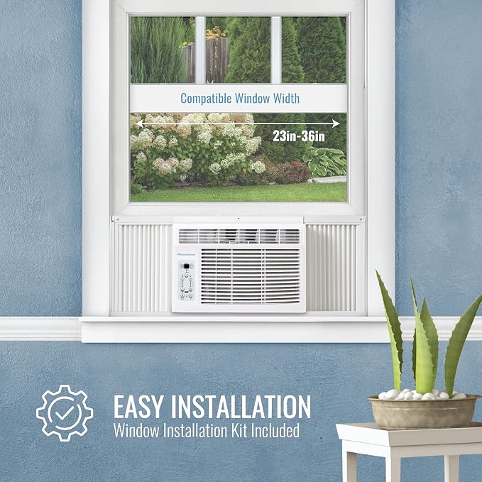 10,000 BTU Compact Window Air Conditioner with Remote Control and Dehumidifier, 115V, Quiet Window AC Units for Spaces up to