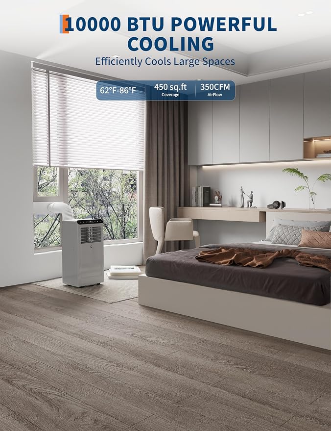 10,000 BTU Portable Air Conditioner, 3-in-1 Portable AC Unit with Fan & Dehumidifier, Room Air Conditioner Cools up to 450