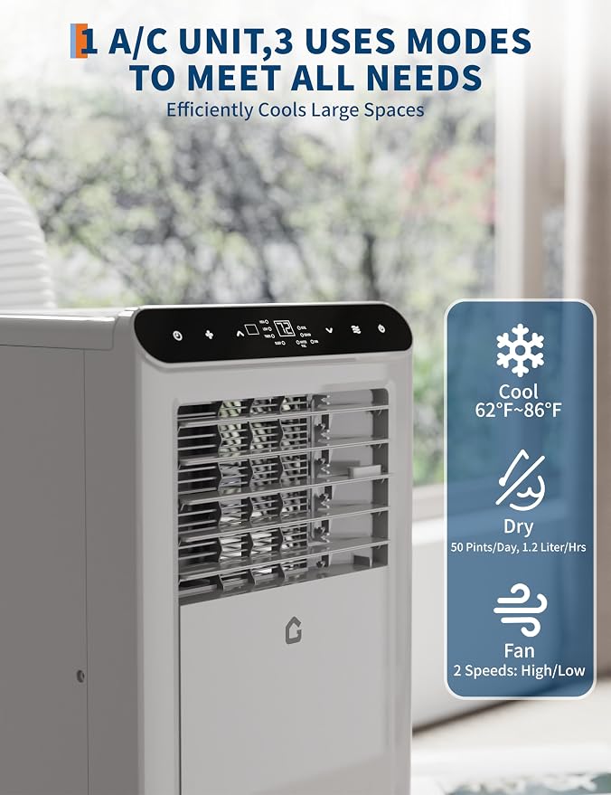 10,000 BTU Portable Air Conditioner, 3-in-1 Portable AC Unit with Fan & Dehumidifier, Room Air Conditioner Cools up to 450