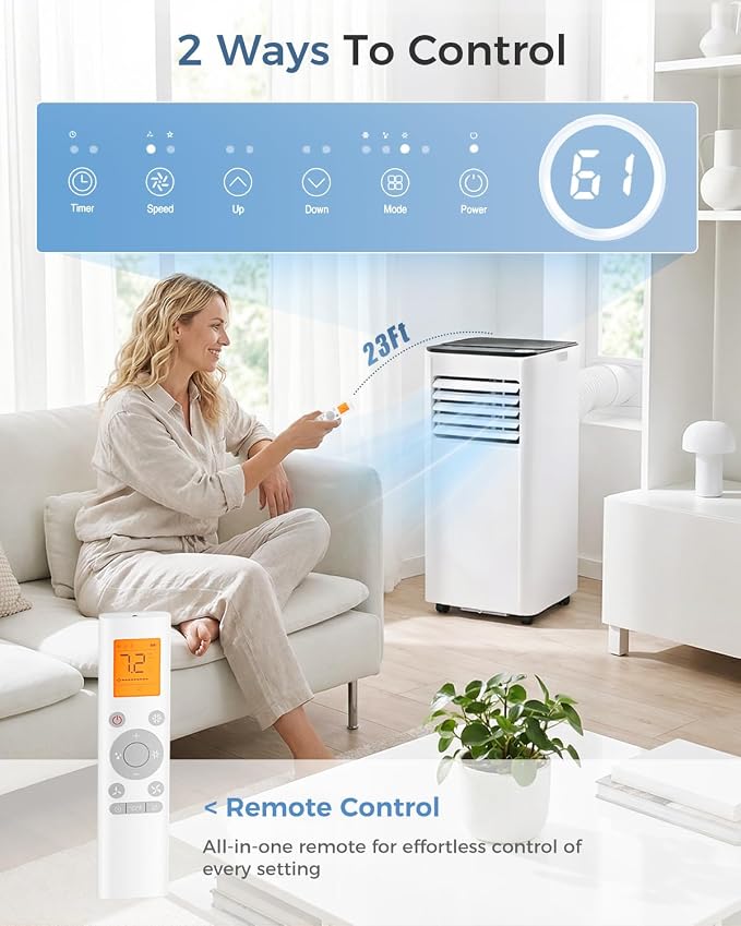 10,000 BTU Portable Air Conditioner - 3-in-1 Portable AC Unit for Rooms Up to 450 Sq. Ft., with Remote Control, Cooling
