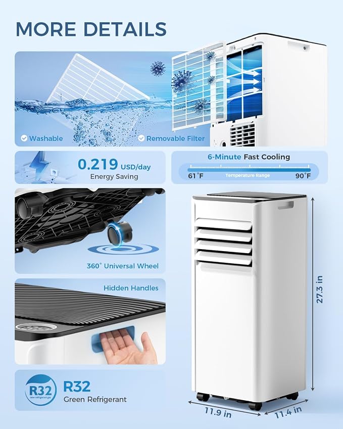 10,000 BTU Portable Air Conditioner - 3-in-1 Portable AC Unit for Rooms Up to 450 Sq. Ft., with Remote Control, Cooling