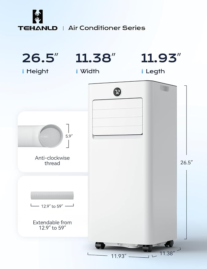 10,000 BTU Portable Air Conditioner, 4-in-1 AC Unit with Sleep, Cool, Dehumidifier & Fan, Cools up to 450 sq.ft, Remote