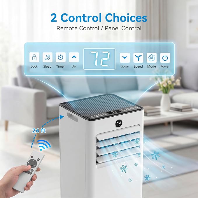 10,000 BTU Portable Air Conditioner, 4-in-1 AC Unit with Sleep, Cool, Dehumidifier & Fan, Cools up to 450 sq.ft, Remote
