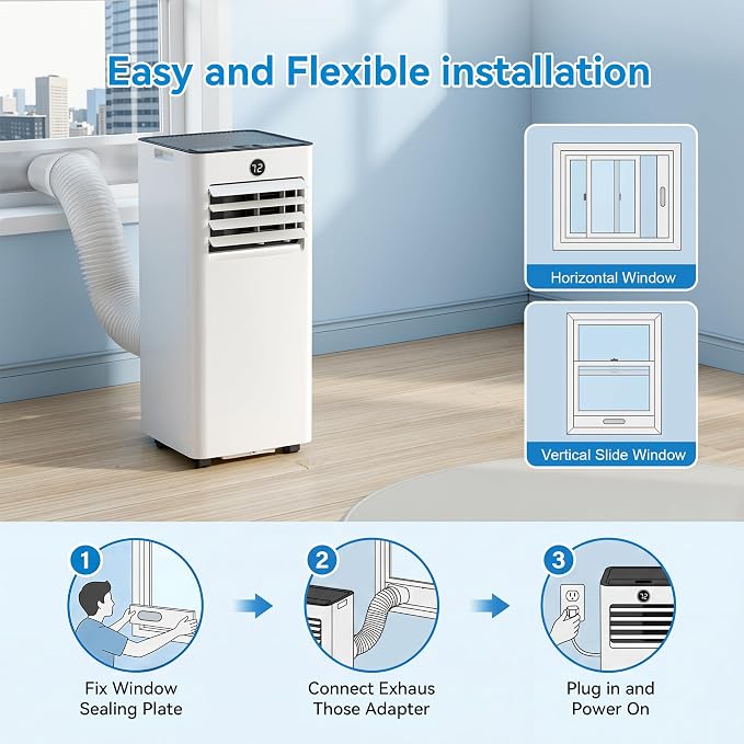 10,000 BTU Portable Air Conditioner, 4-in-1 AC Unit with Sleep, Cool, Dehumidifier & Fan, Cools up to 450 sq.ft, Remote