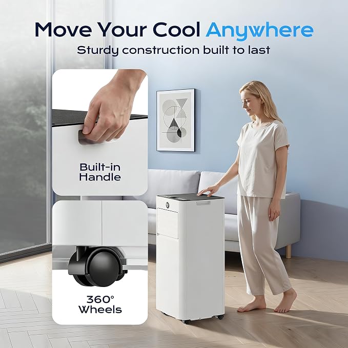 10,000 BTU Portable Air Conditioner, 4-in-1 AC Unit with Sleep, Cool, Dehumidifier & Fan, Cools up to 450 sq.ft, Remote