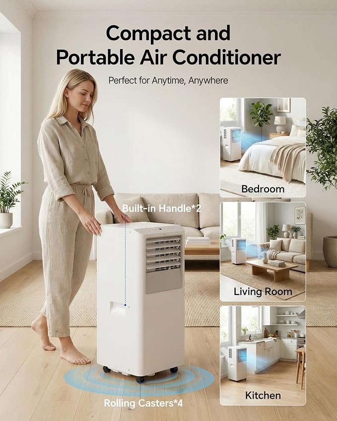 10,000 BTU Portable Air Conditioner - Cools Up to 450 Sq. Ft., 3-in-1 Portable AC Unit for Rooms with Remote Control, Sleep