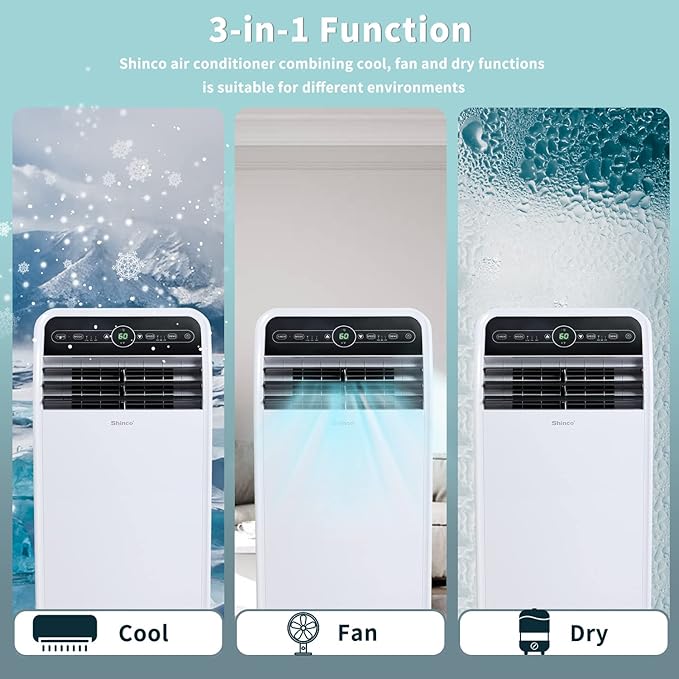 10,000 BTU Portable Air Conditioner, Portable AC Unit with Built-in Cool, Dehumidifier & Fan Modes for Room up to 400 sq.ft
